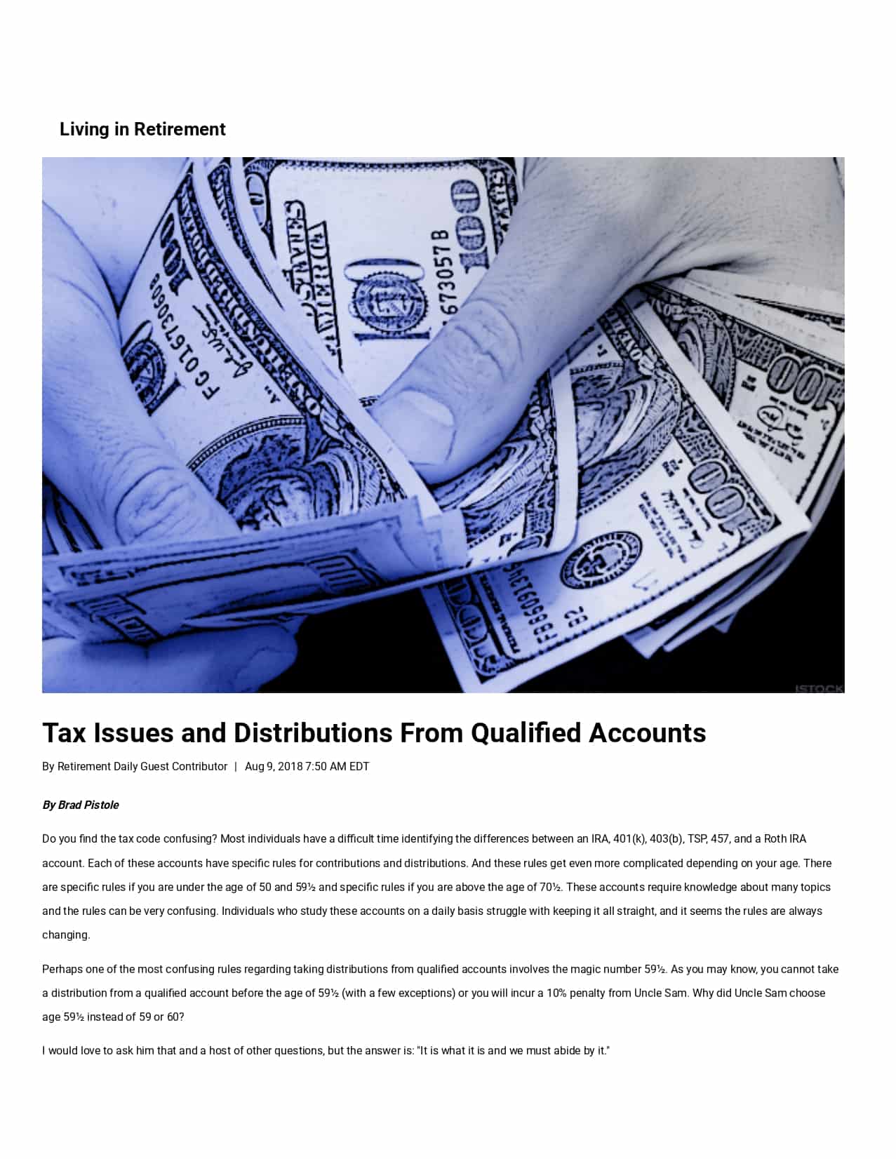 Tax Issues and Distributions from Qualified Accounts