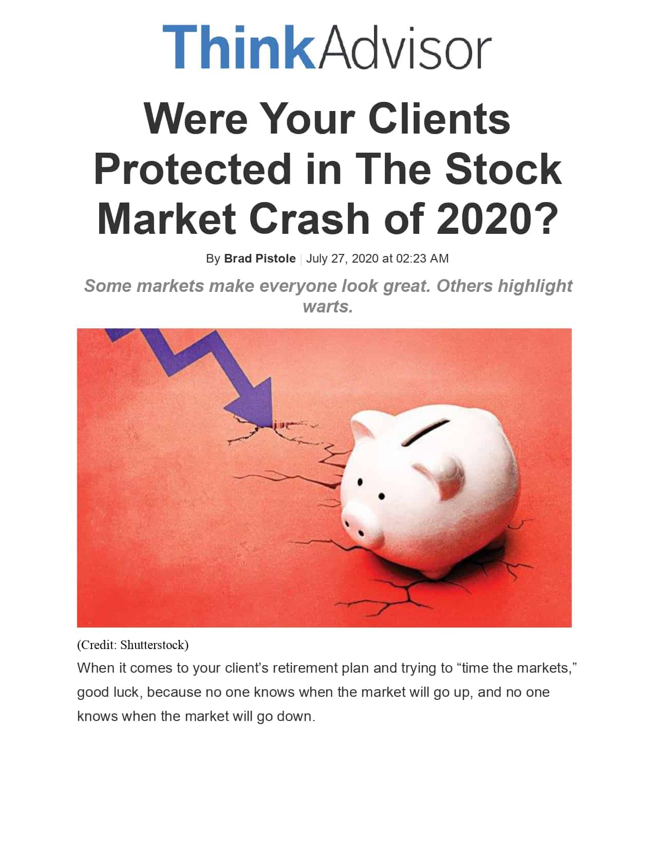 Were Your Clients Protected in The Stock Market Crash of 2020?